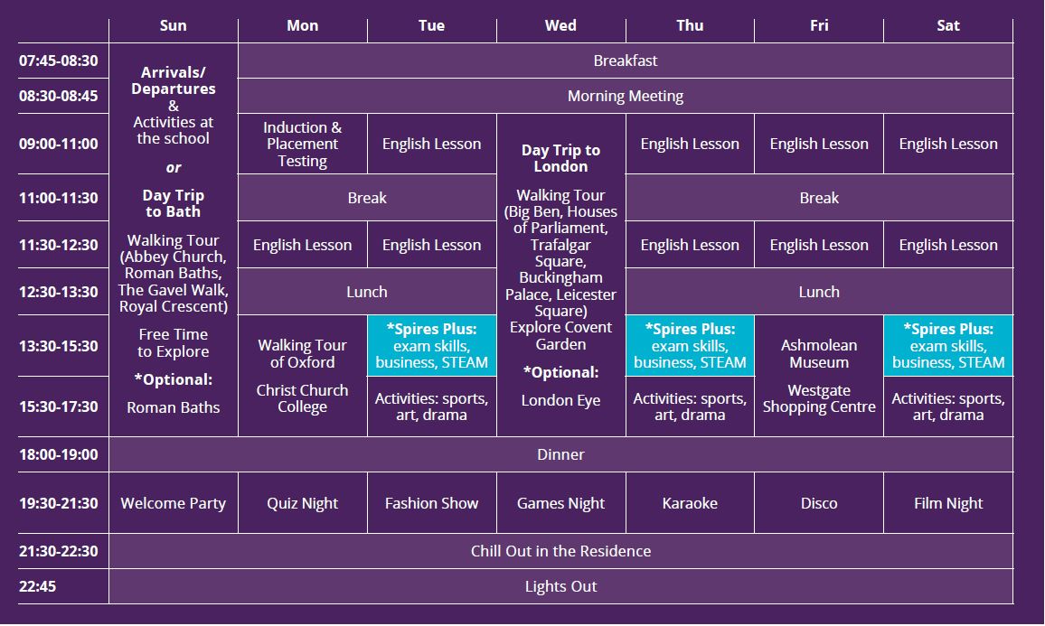 Sample language vacation timetable at Cheltenham Ladies' College