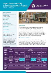 Anglia Ruskin University's summer vacation info sheet