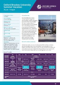 Oxford Brookes University's summer vacation info sheet