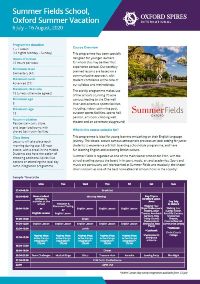 Summer Fields School's summer vacation info sheet